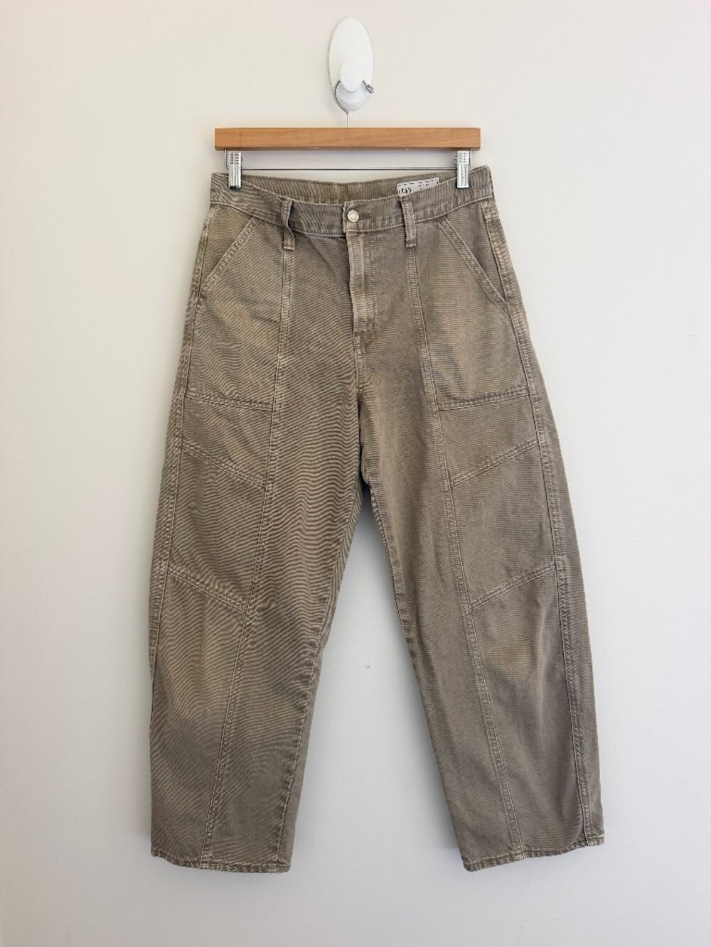 Gap Barrel High Rise Jeans Taupe Paneled Utility Denim Size 28 / 6 Short